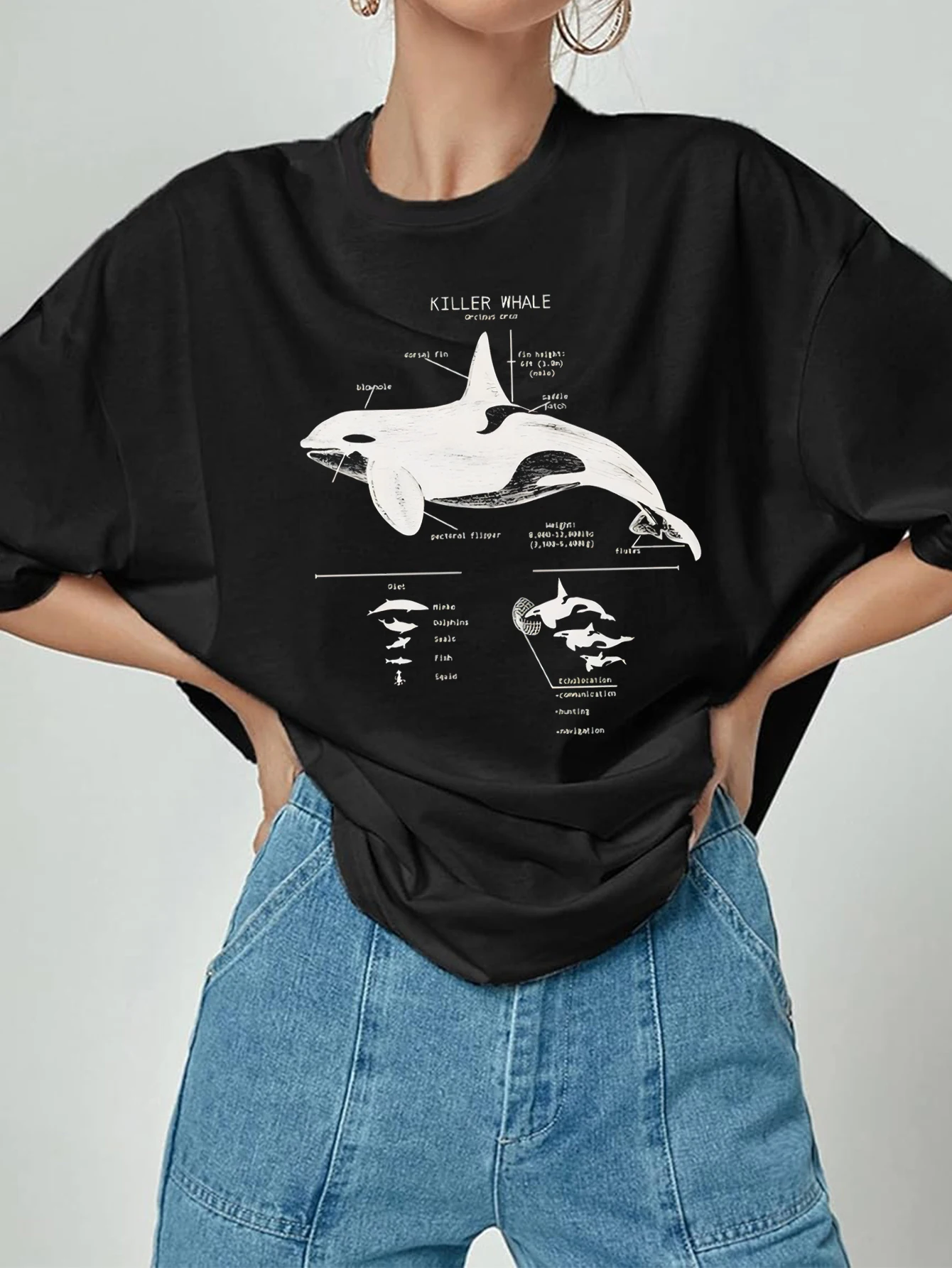 Women's Summer Orca Slogan Graphic Casual Round Neck Versatile T-Shirt