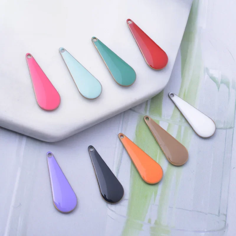 LIPPO Breloques en forme de goutte d'eau en cuivre et émail, 30 pièces, pendentif émaillé double face, fabrication de bijoux et de boucles d'oreilles à faire soi-même 3