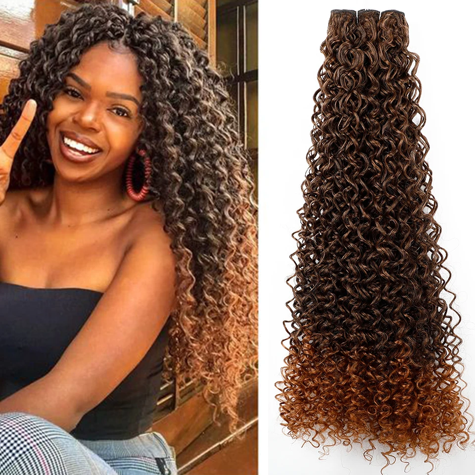 

T1B/30 Ombre Jerry Curly Synthetic Hair Extensions Heat Resistant Fiber Bio Human-Like Soft Natural Curly Fake Weave Bundle