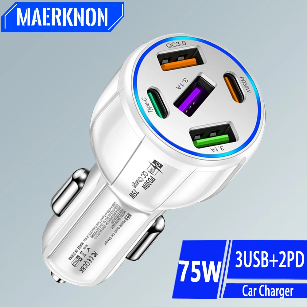 75W 5 Ports Usb Car… - image
