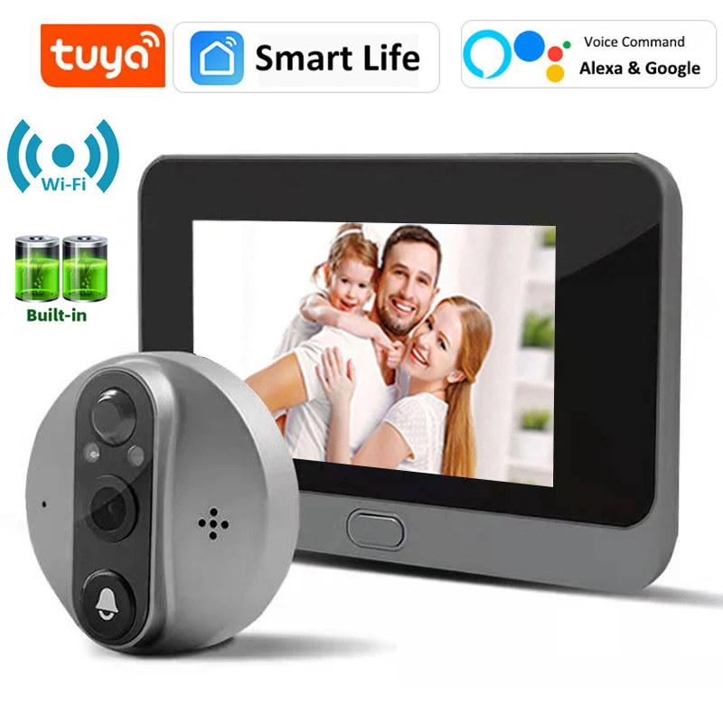 Smart Tuya 1080P WiFi Door Bell Eye Peephole Camera 5000mAh Audio 4.3' PIR FHD Infrared Alexa Google Announcement Digital Viewer