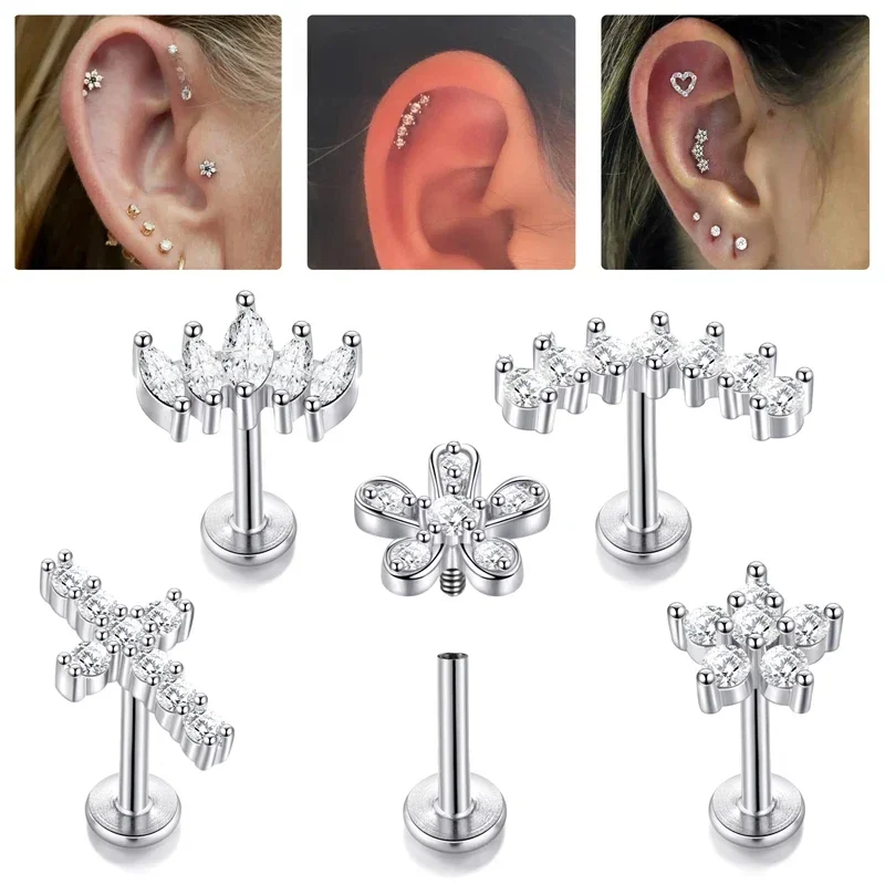 1 szt. Kolczyk z kolczykiem przekłucie Tragus w kwiaty wewnętrznie gwintowane 316L stal chirurgiczna Labret Monroe chrząstka Helix biżuteria do uszu — 2