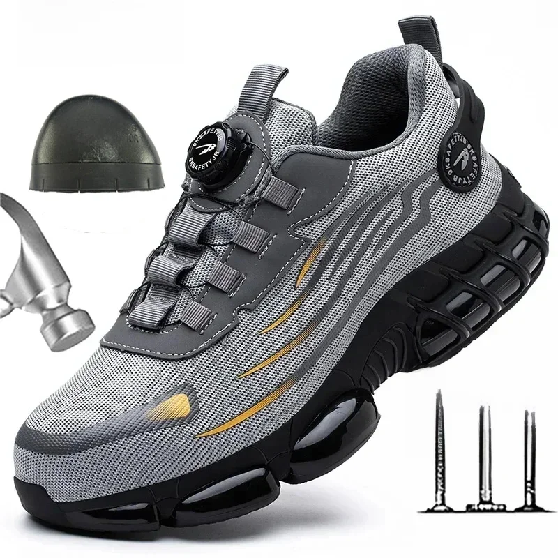 Roterende knop Nieuwe veiligheidsschoenen Heren Anti-smash Anti-lek Werkschoenen Mode Heren Sportschoenen Beveiliging Beschermende laarzen Heren - afbeelding 2