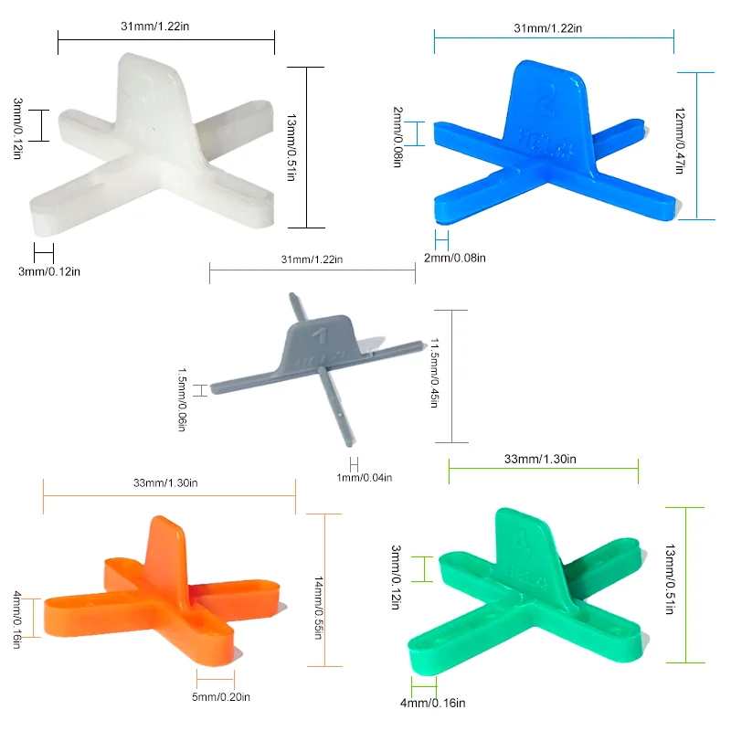 1000 Stück Fliesen-Nivellierabstandshalter, Fugenkreuz 1–5 mm, wiederverwendbare Wand- und Boden-Nivellierabstandshalter für die DIY-Installation von Keramikfliesen und Stein.
