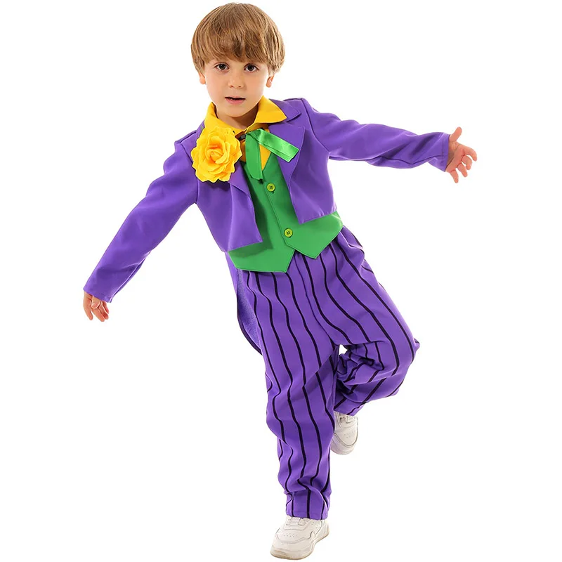 Costume d'Halloween du Joker avec Perruque Verte pour Enfant, Robe de Barrage, Heath Ledger, Bande Dessinée