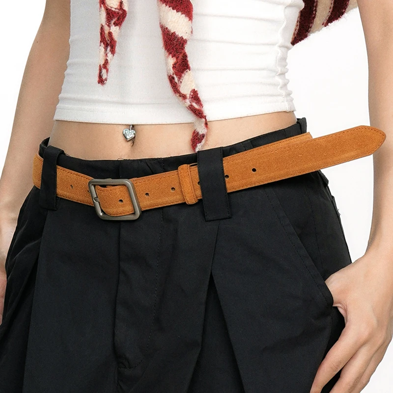 

Fashion Genuine Leather 2.8cm Wide Silver Buckle Women Belts Matched Dress and Jeans Skinny Suede Cowhide Women‘s Waistband