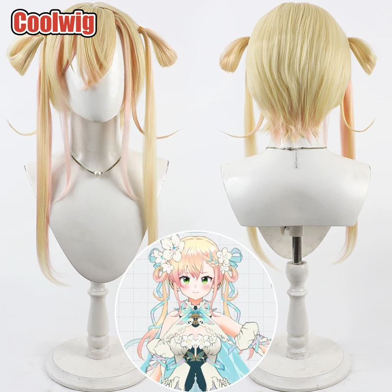 Coolwig Synthetic Hair Momosuzu Nene Cosplay Wigs Virtual YouTuber Momosuzu Nene Short Blonde Mixed Pink Wig Heat Resistant