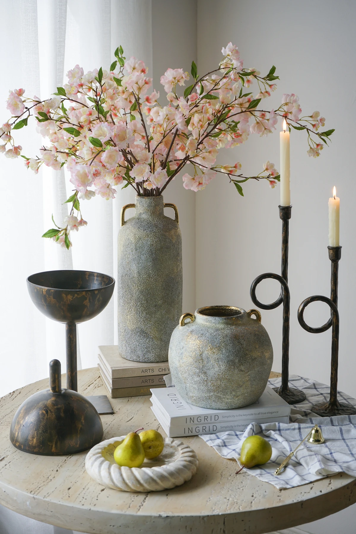 

Black Gold Candle Holders Set of 2 – 15" 18" Iron Taper Candle Stands, Sculptural Loop Design, Industrial Modern Table Decor