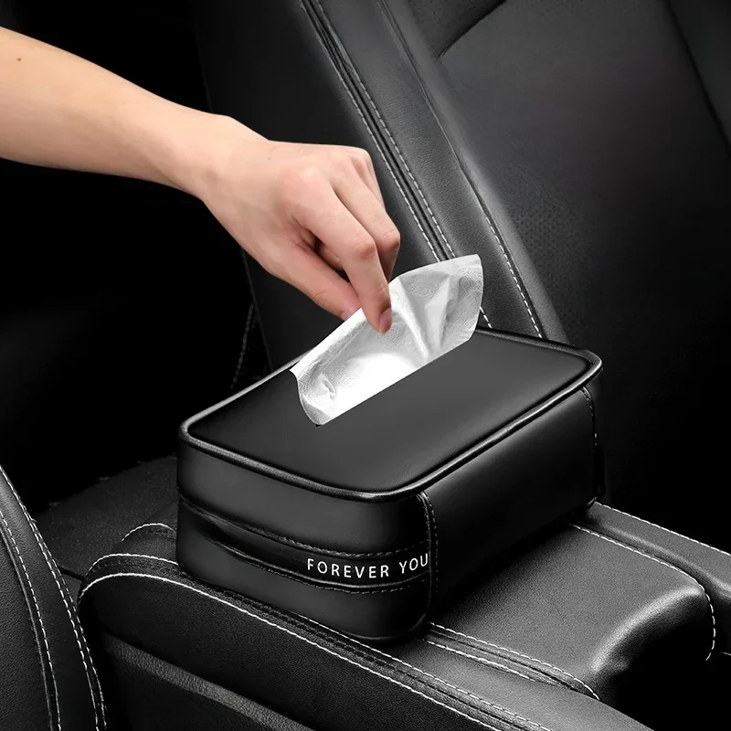 New Leather Car Tissue Box Hanging Portable Armrest Seat Back Sun Visor Holder Auto Interior Storage Bag Decoration Accessories