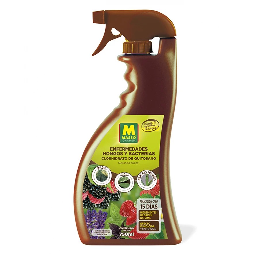 MASSO GARDEN gun diseases: fungi and bacteria 750 ml, the gun Massó Garden diseases contains Chitosan, Natural food substance that induces plant defense mechanisms against fungi.