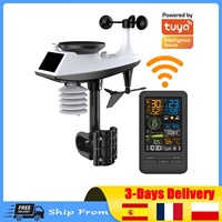Tuya WiFi Smart Weather Station Alarm Clock with Temperature Humidity Sensor, Wireless Indoor/Outdoor Monitor for Home Office, C