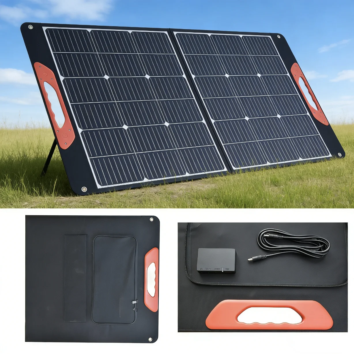 Panneau solaire pliable 100W, chargeur solaire portable, étanche et durable, parfait pour une utilisation en extérieur, téléphone, stations d'alimentation, camping