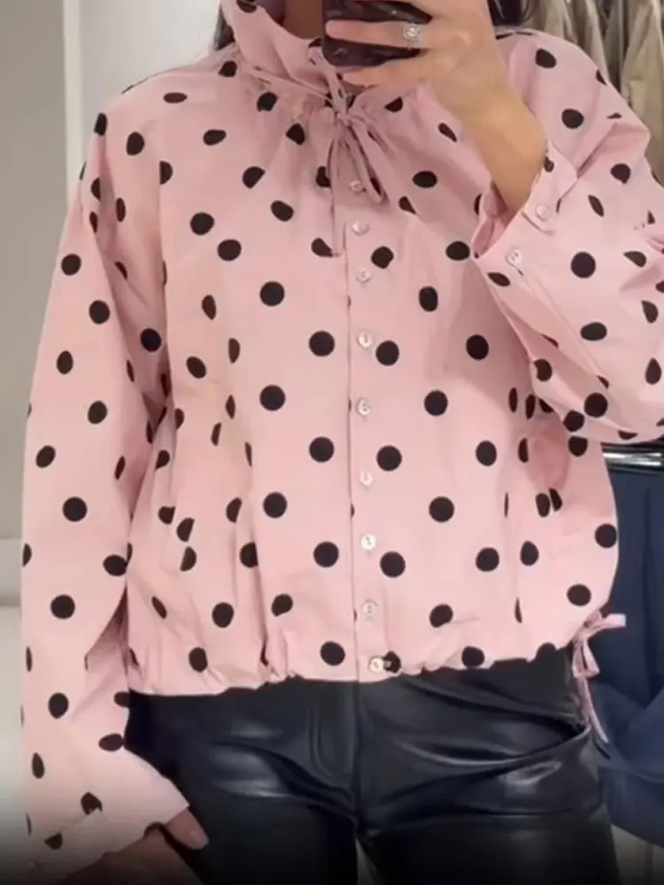 HH 2026 Spring Trend Women Polka Dot Pink Coats Turtleneck Long Sleeve Buttons Jacket Fashion High Street Lady Chic Tops Jackets photo review