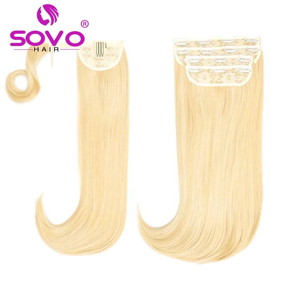 SOVO Clip-in Hair Extensions, 22 ", 100g, Straight Extensão do Cabelo Humano, 18" Pony Set, 70g, Ultimate Half Up, Half Down