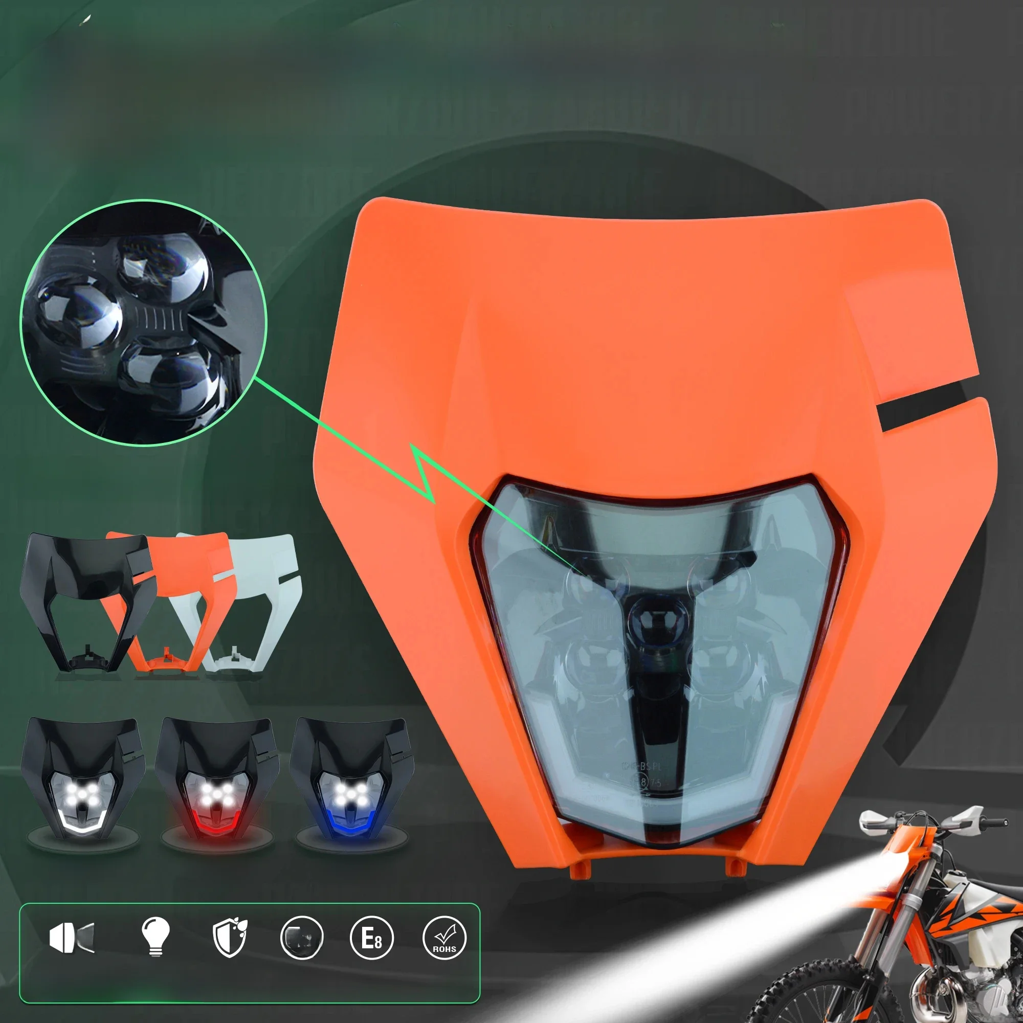 AliExpress MotoSpace SPACEMOTO Motorcycle LED Headlight Headlamp Head Light Supermoto Fairing For KTM EXC SXF MX Dirt Bike Enduro LED Headlight