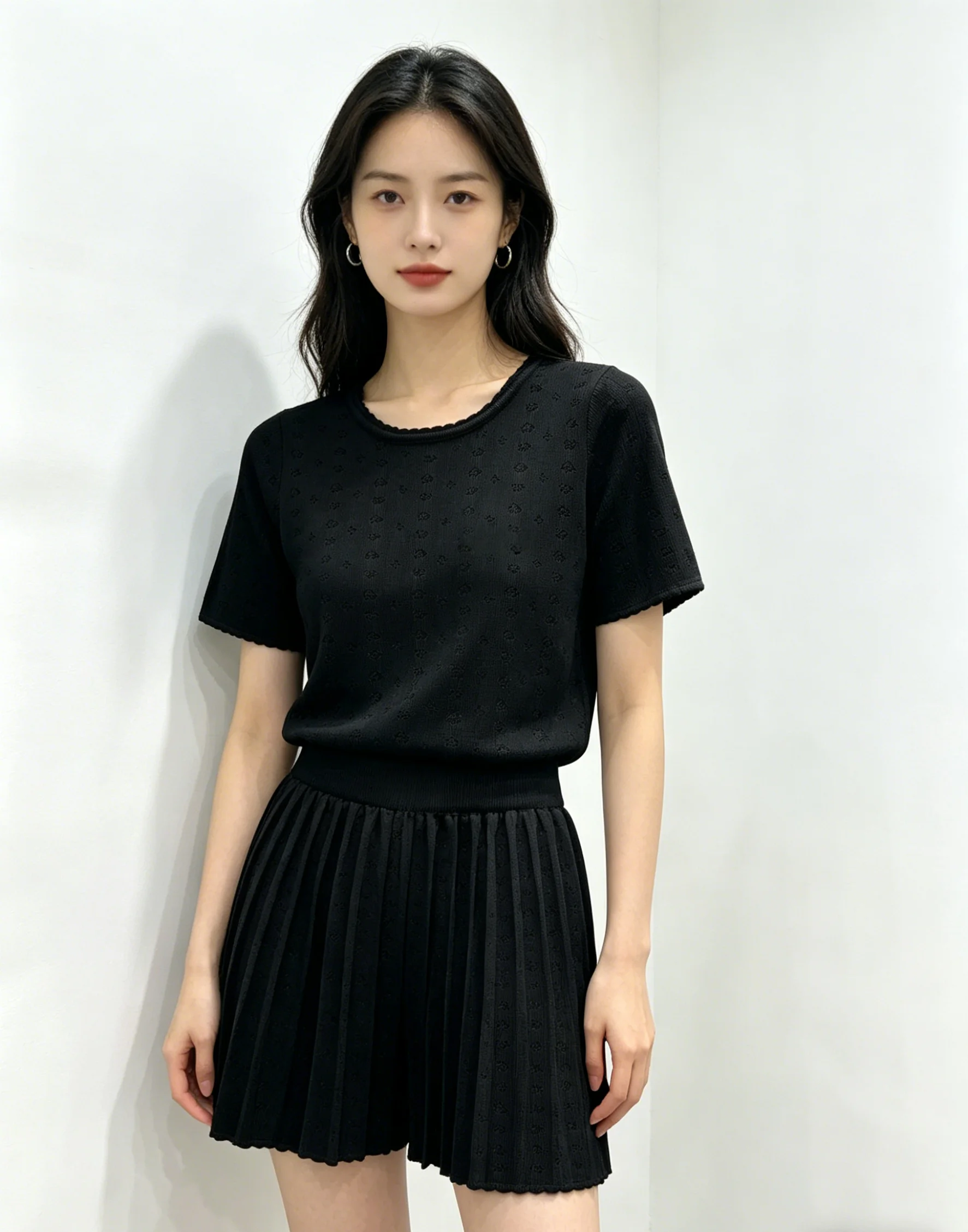 

26SS Spring/Summer Women's Lace-Up Knitted Short Sleeve + Skirt Two-Piece Set LH027