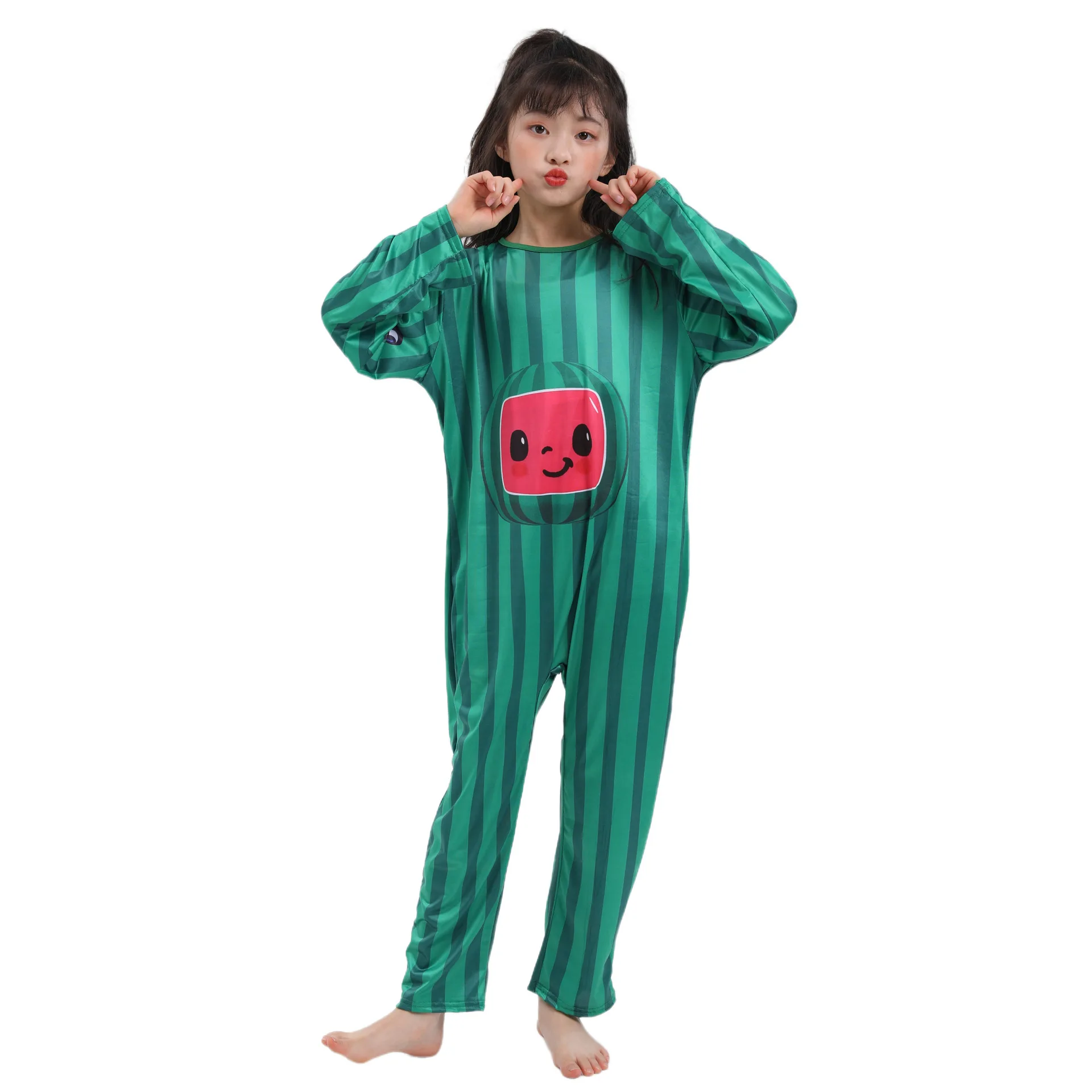 Halloween Children's Cosplay Green One-Piece  Costume SuperBaby Watermelon Jumpsuit Party Dress Up for Kids Girls