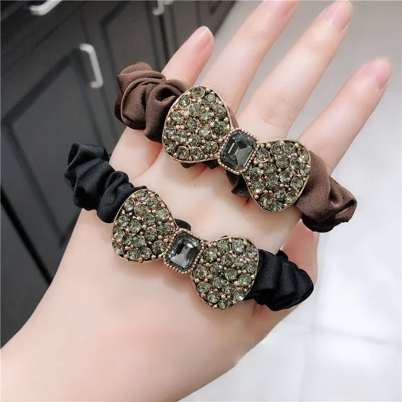 Moda Rhinestone Bow Scrunchies kobiety dziewczęta elastyczne gumki do włosów akcesoria biurowe krawat gumka do włosów liny nakrycia głowy nakrycia głowy — zdjęcie 2