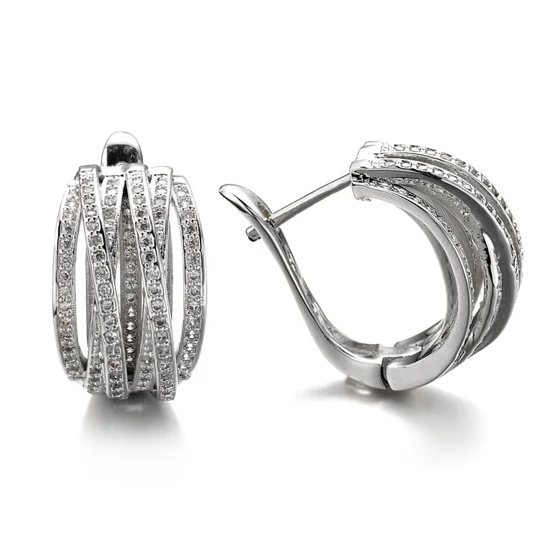 Huitan Neue Trendy Hoop Ohrringe für Frauen Silber Farbe Überlappende Zirkonia Ohrringe Mode Vielseitig Schmuck Drop Schiff