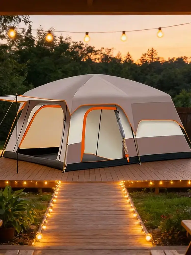 Campingtent voor 2-4 personen, zonwering, één slaapkamer en één woonkamer, draagbare buitentent voor kamperen, wandelen, strand, tuin - afbeelding 2