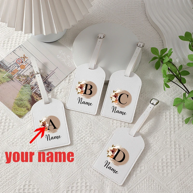 Custom Flower‑Crown Terracotta Initial Luggage Tag, Personalized Name Label, Suitcase Boarding Tag, Bachelorette Party Gift