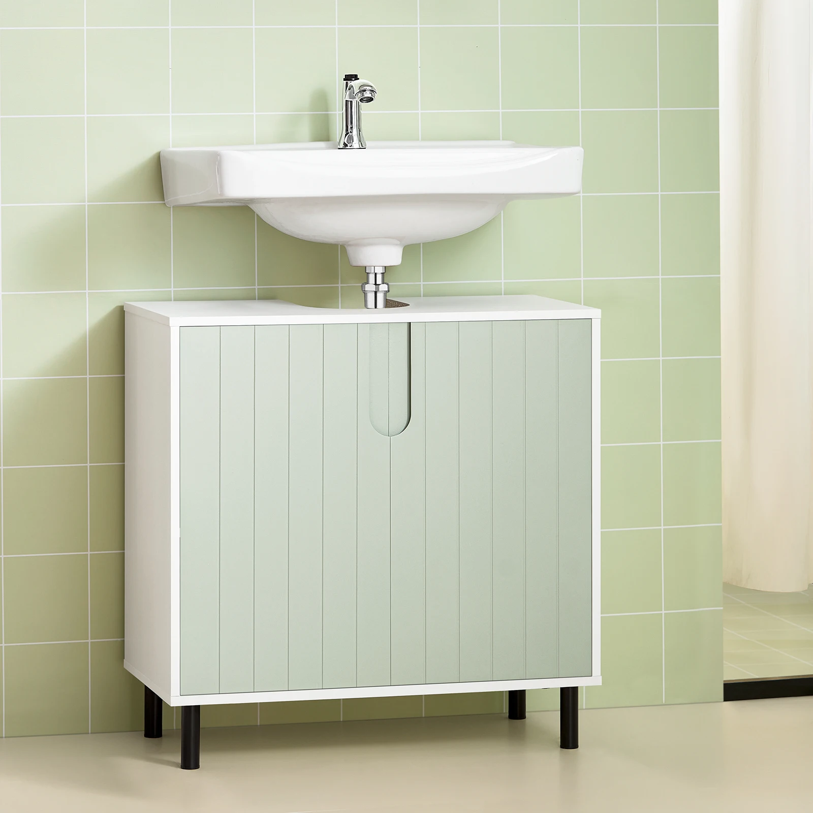SoBuy BZR139-GR armario lavabo ancho con almacenamiento regulable baño bajo armario para lavabo 60x30x60