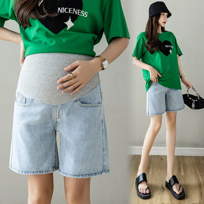 Maternity Jeans Wide Leg Belly Shorts Summer Pregnant Women Denim High Waist Belly Support Trousers Pants Pregnancy Clothing