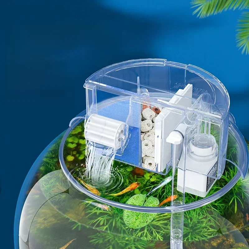 3-IN-1 runder Aquariumfilter, Aquarium-Aufhängungsfilter, Wasserreinigung, Wasserfallfilter, Top-Filter, Aquarium-Zubehör 4 W