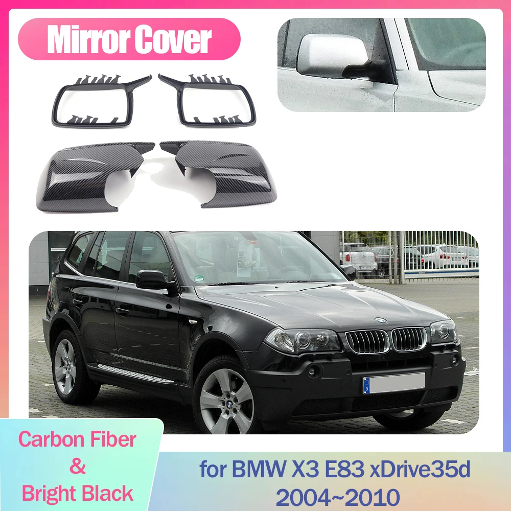 

4 шт., накладка на зеркало заднего вида для BMW X3 E83 xDrive35d 2004~2010, ABS, смещение, крышка крыла, карбоновое волокно, черная отделка, аксессуары