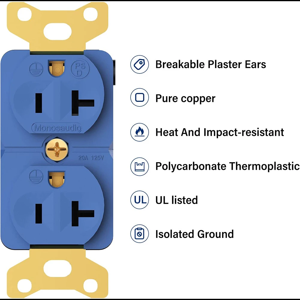 Monosaudio DP2(G)/(R) Duplex Wall AC Power Duplex Receptacles Wall Outlet Socket US AC Power Distributor