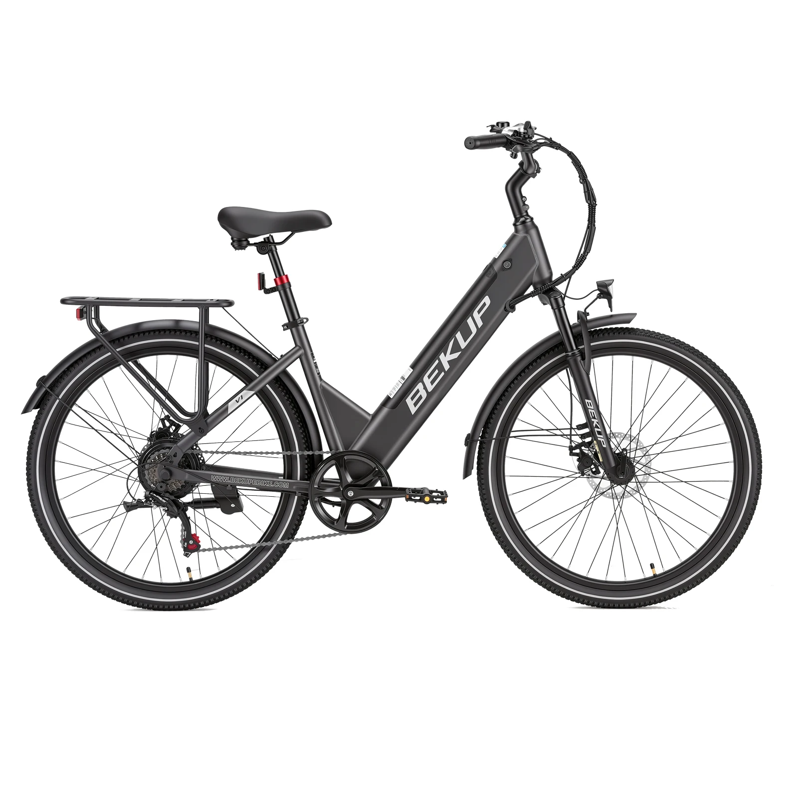Bekup V1 26-Zoll Elektrofahrrad für Erwachsene (Männer & Frauen), 36V 14,5Ah Batterie, 250W Heckmotor, 45Nm Drehmoment, 25 km/h Höchstgeschwindigkeit, bis zu 75 km Reichweite, 7-Gang-Schaltung,