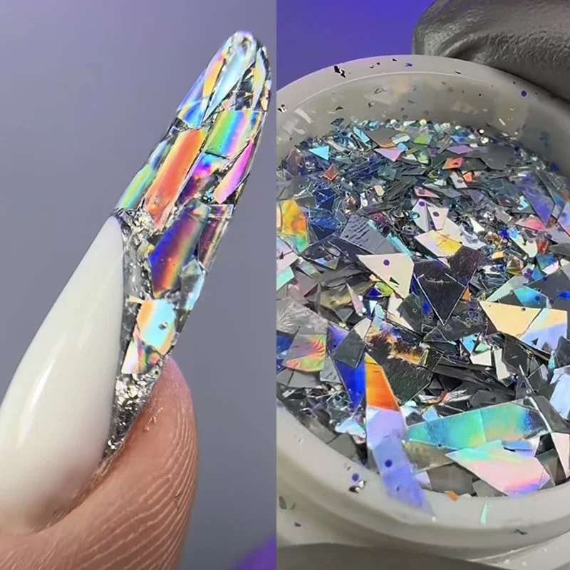 Irregular Aluminum Nail Glitter, Aurora Chunky Flocos, Prata e Folha de Ouro, DIY Nail Decoration,