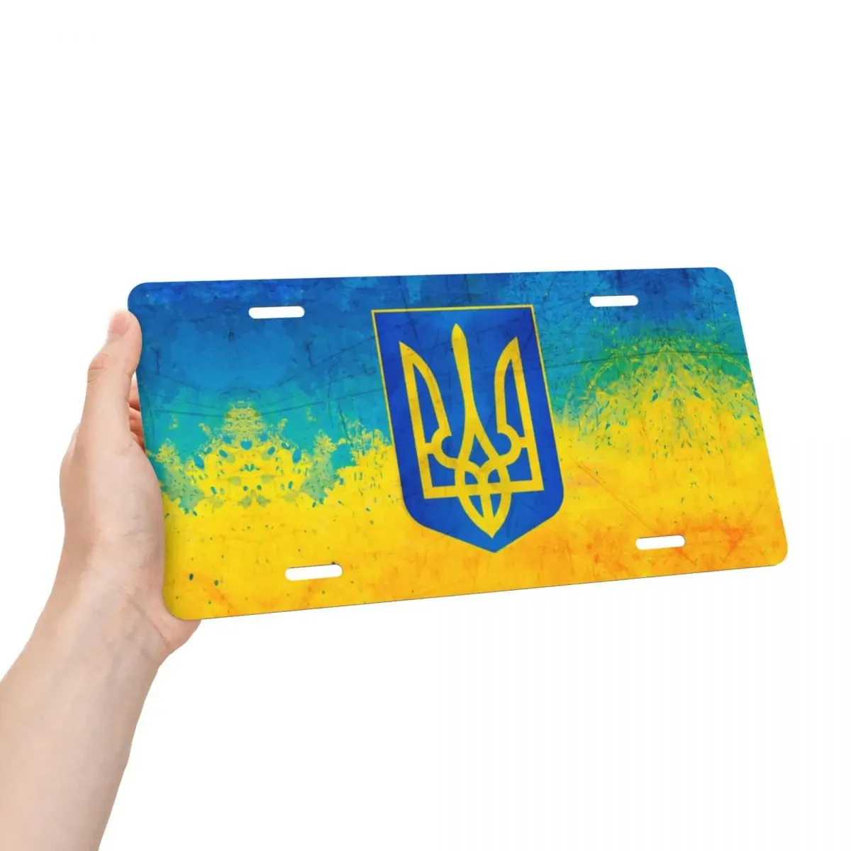 Ukrainian Flag License Plate Cover Coat Of Arms Of Ukraine Aluminum Metal Novelty Car Front License Plate Vanity Tag