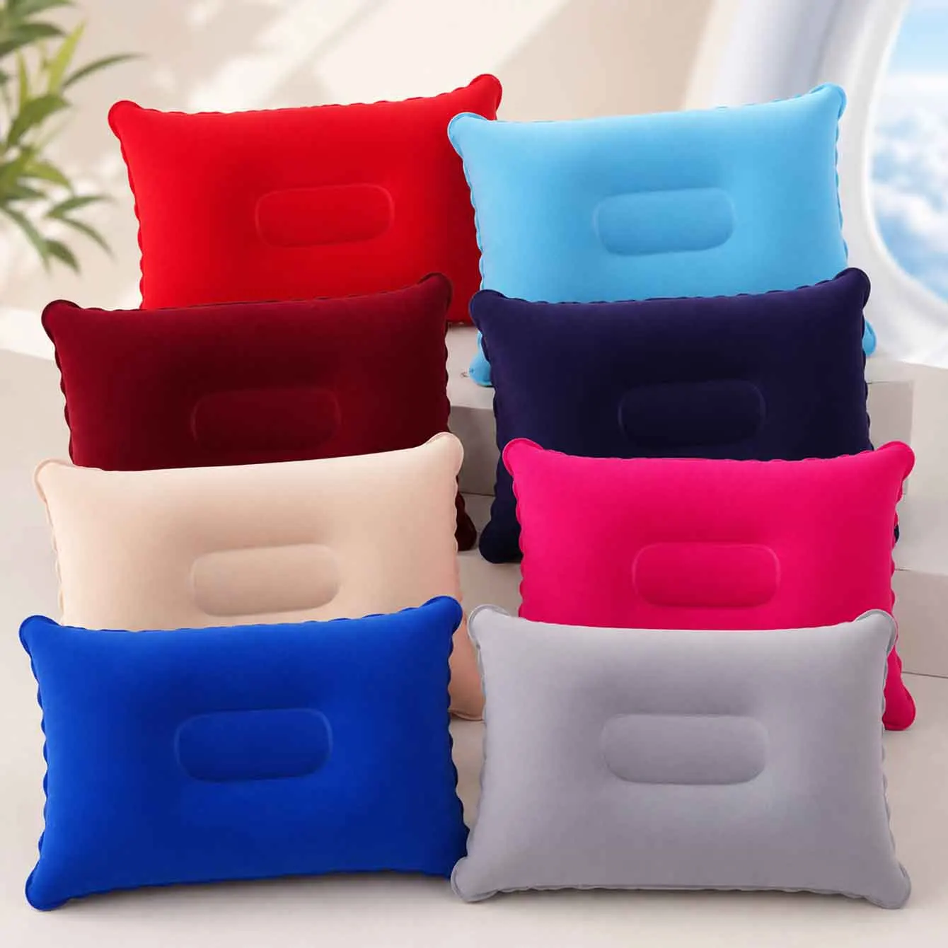 2 Pack Ultralight Inflatable Pillow Small Squared Flocked Fabric Air Pillow Beach Pillow for Hiking,Camping,Traveling,Napping