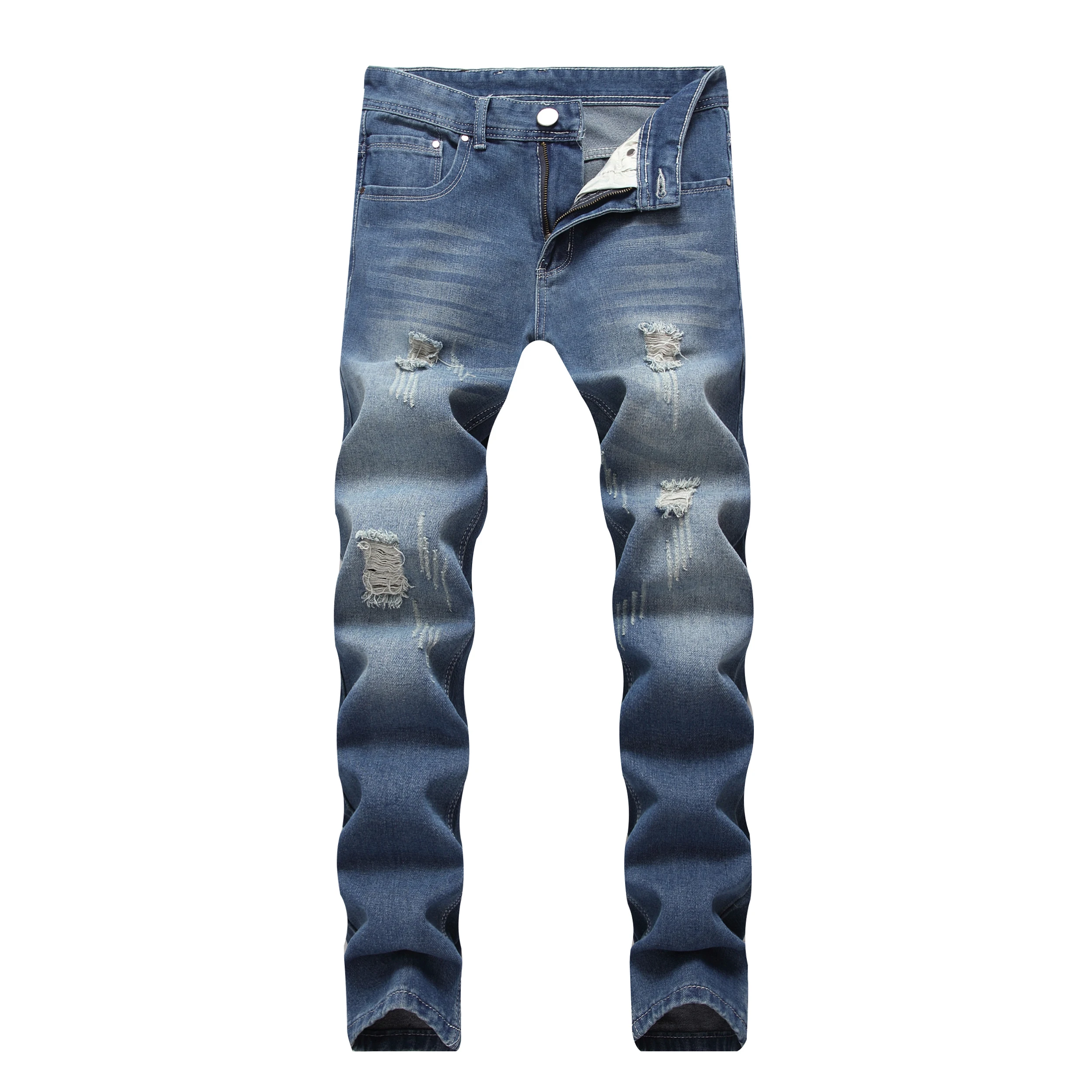 

Men's Blue Slim Fit Jeans, Classic Ripped Casual Distressed Jeans 302