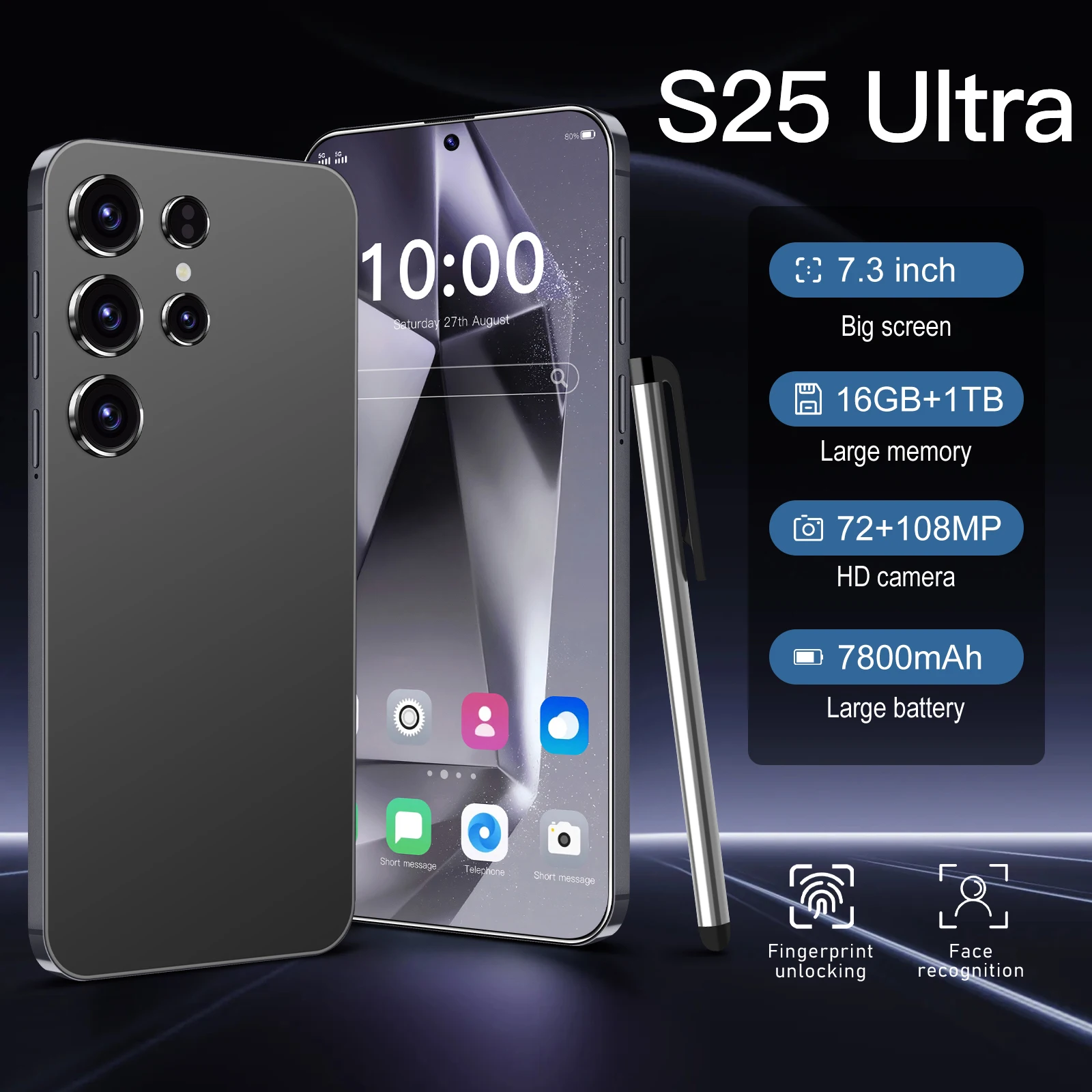 2025Yeni S25 Ultra 7.3HD Küresel Sürüm Cep Telefonları 4G 5G Orijinal Akıllı Telefon Çift SIM Android 14 Cep Telefonu 7800 mAh Cep Telefonları