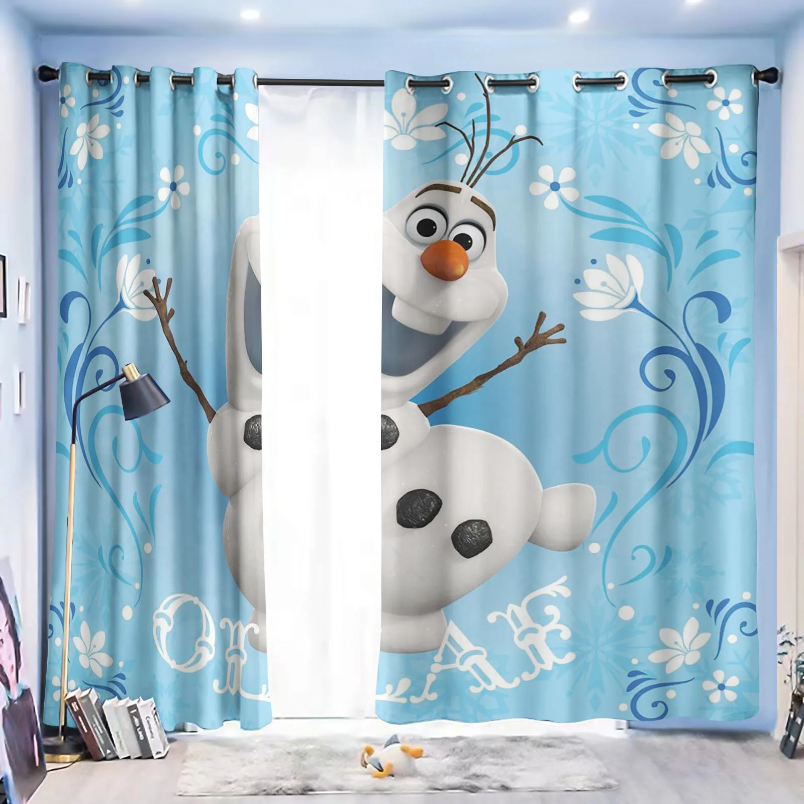 Frozen, Olaf, Elsa Home Decor Printed Curtains For Living Room Bedroom Blackout Curtains Cartoon Cute Dustproof 100% Polyester