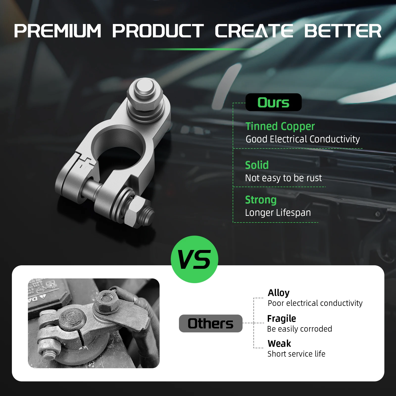 طقم موصلات طرفية للبطارية، طرف بطارية عالي التحمل إيجابي سلبي للسيارات البحرية، مع 4 قطع 2 مقياس 3/8 بوصة نحاس