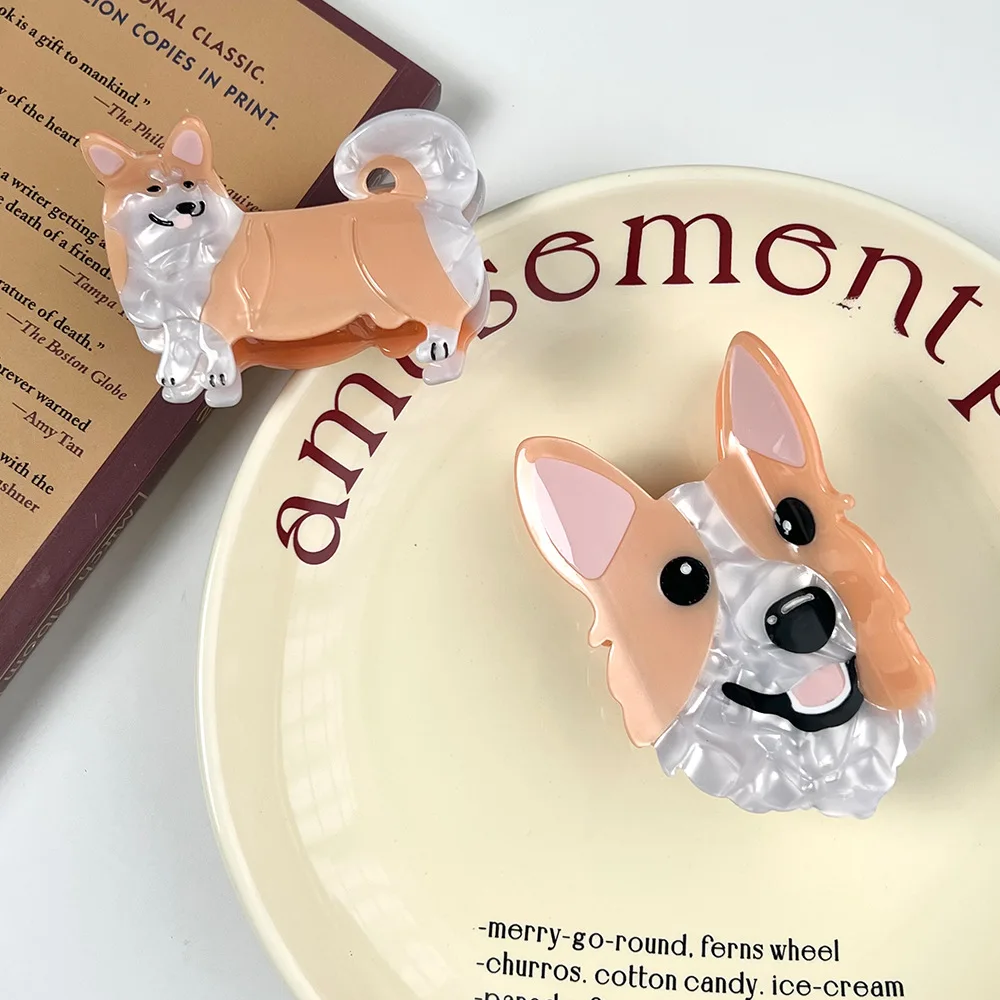 1PC 1pc puppy acetate grab clip new cute border herding shark clip ponytail pan hair grab cartoon animal hair ornament