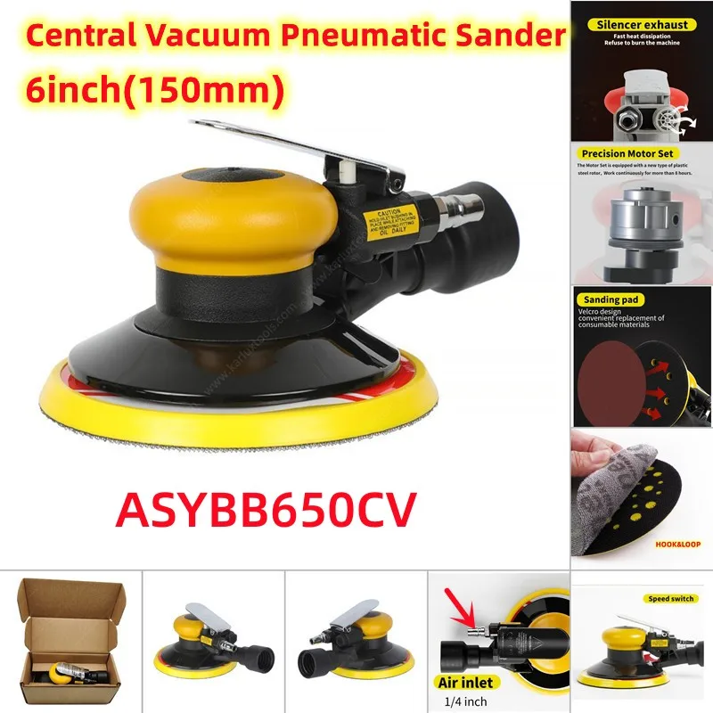 6 Inch (150mm) Air Random Orbital Sander Dual Action Polisher Palm Buffer Center-Vacuum Grinding Machine Pneumatic Sanding Tools