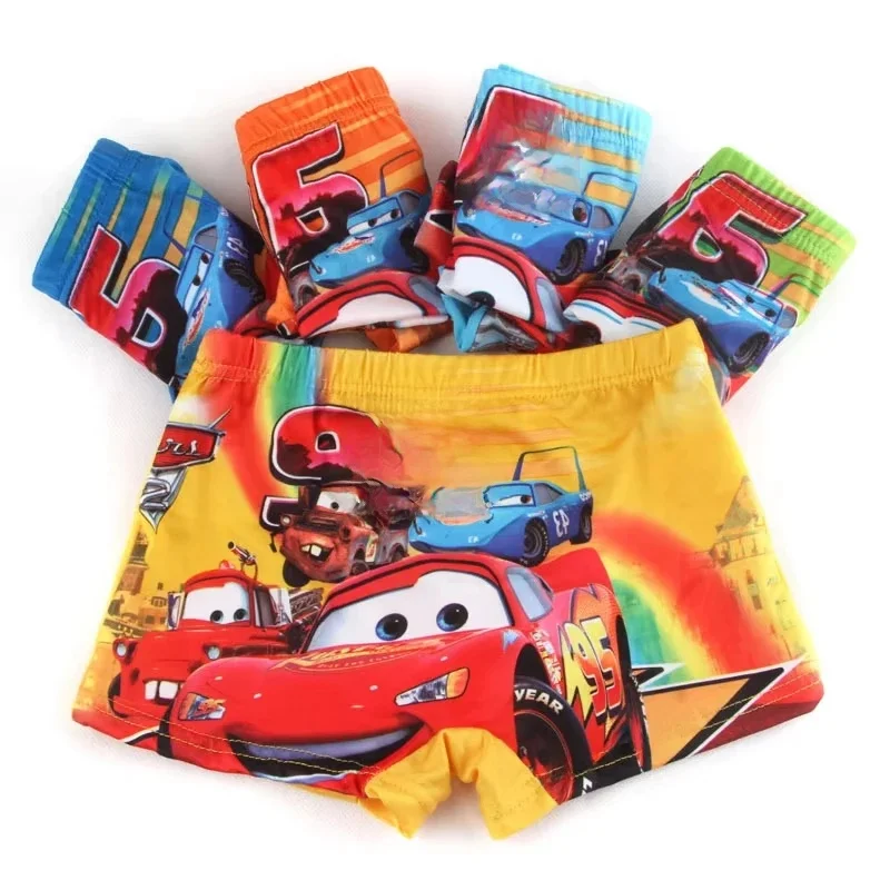 Culotte Mcqueen en coton à quatre coins pour enfant, sous-vêtement avec imprimé de dessin animé pour garçon, caleçon d'école aléatoire, 1 pièce