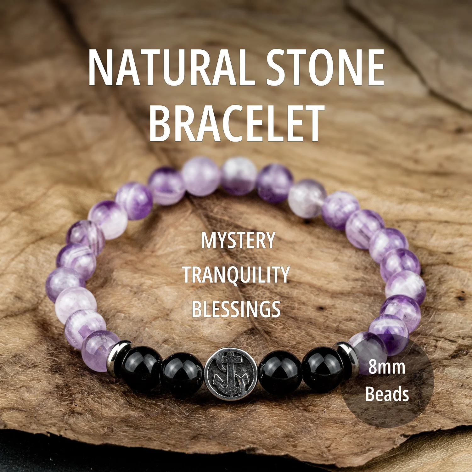 

Natural Amethyst Obsidian Beaded Bracelet Anchor Charm Versatile Design Vacation Accessories Best Friend Gifts For Men Women