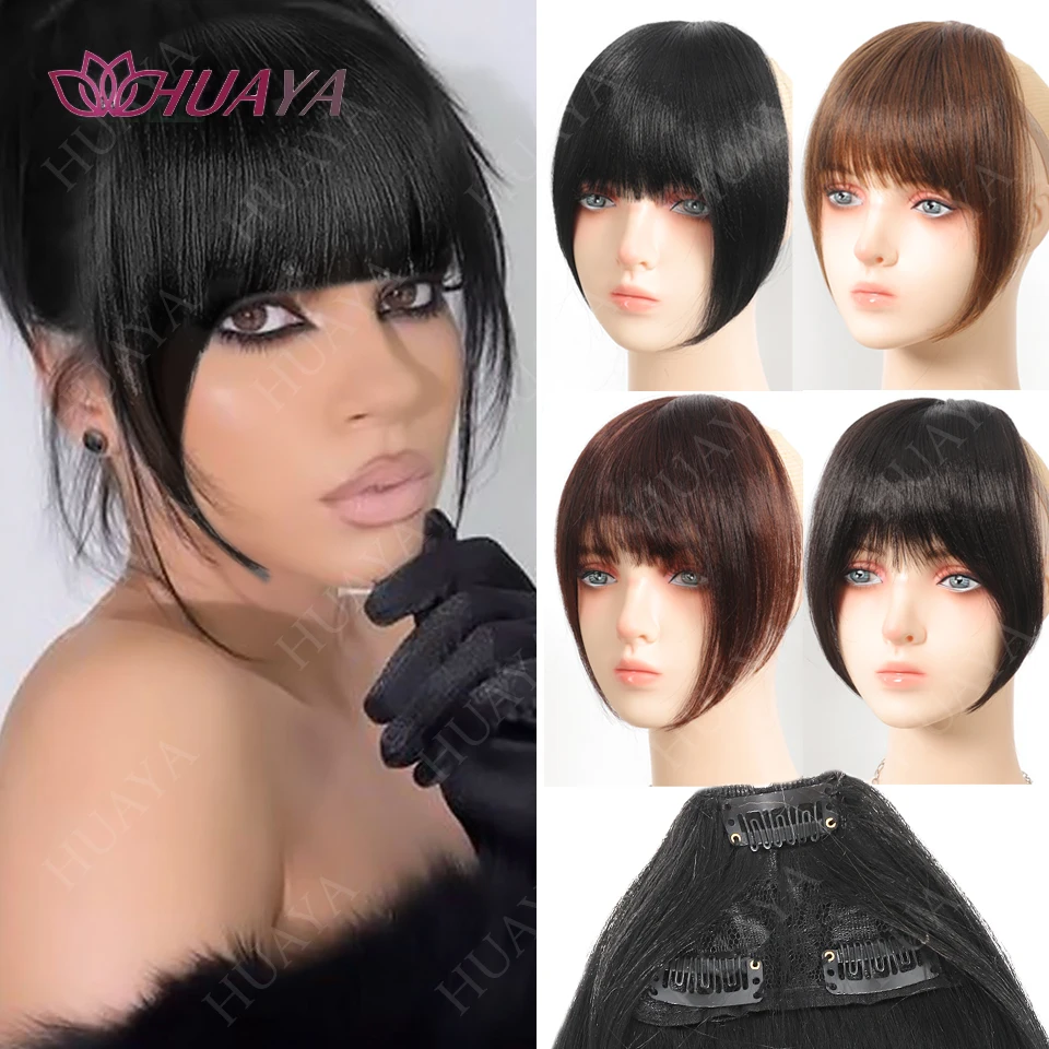 Frangia Fermaglio per capelli in parrucche sintetiche naturali spesse Frangia completa Frangia dritta con aste per accessori per capelli da donna