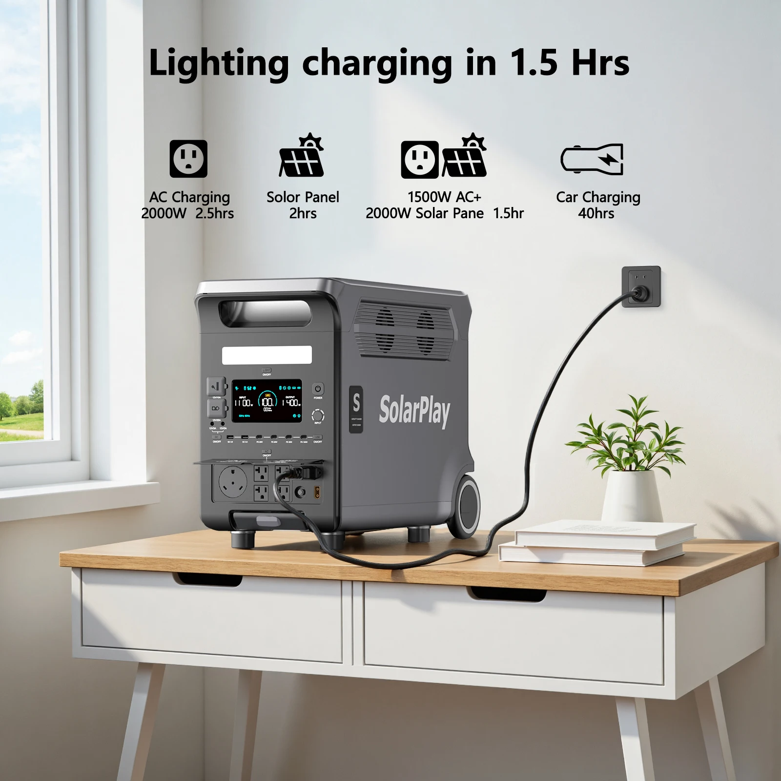 مولد خارجي SOLARPLAY Q3600 بقدرة 3600 وات MPPT محطة طاقة محمولة مع عربة ألواح شمسية قابلة للطي بقدرة 400 وات للتخييم RV