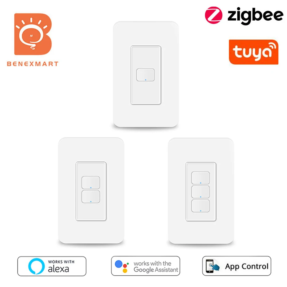 

Benexmart Zigbee Wall Light Switch Neutral Required Push Button Interruptor 1 2 3 Gangs Tuya SmartThings App Alexa Google Home