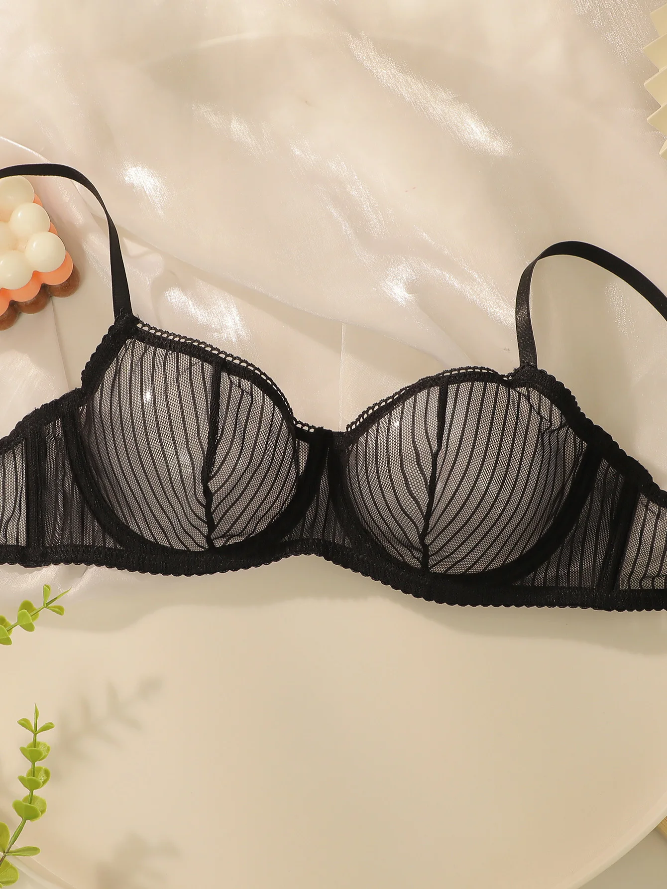 Sexy Black Lace Bra and Panty Set Underwire Push Up No Padding Full Set Sheer Mesh Romantic Lingerie S-L image 3