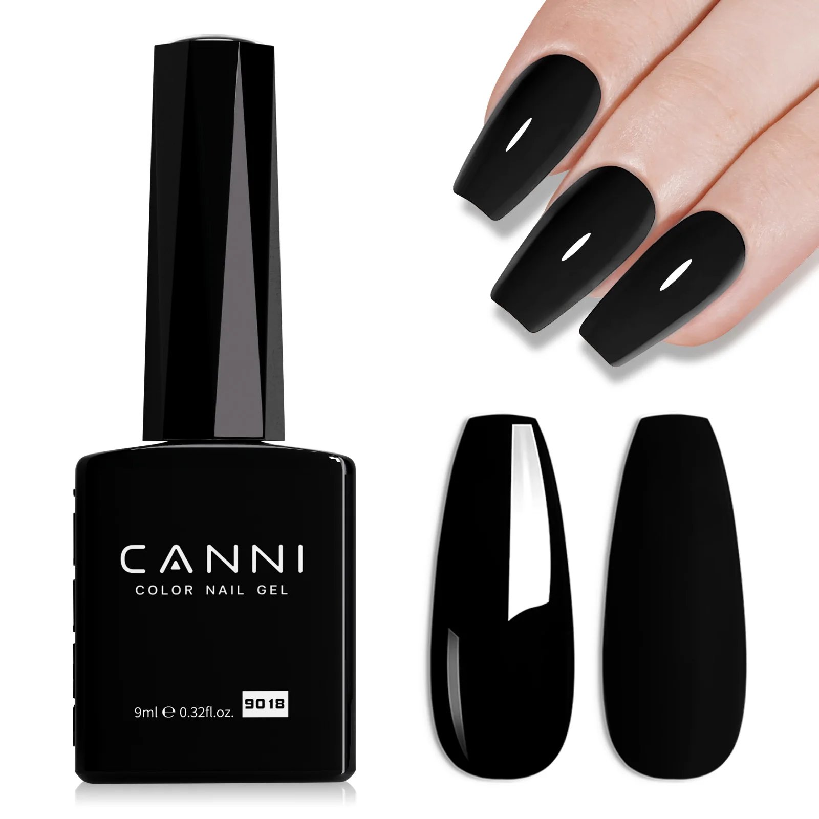 CANNI Schwarzer UV-Gel Nagellack # 9018 9ml Soak-Off LED Nagellack Langanhaltend Hochpigmentiert Hervorragende Deckkraft Nagellack EU-Formel – Detail 4