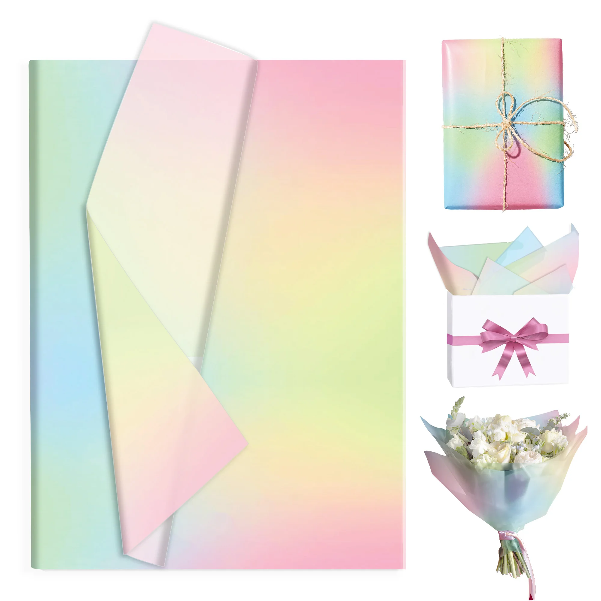 [48 Feuilles/96 Feuilles] Papier de soie dégradé arc-en-ciel, papier de remplissage pour boîtes cadeaux, matériau d'emballage relativement fin, emballage cadeau pour la Saint-Valentin, Noël, Thanksgiving, mariage. |   Emballage cadeau idéal pour les meilleurs amis