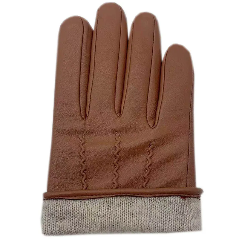 Autumn Men\'s Fashion Sheepskin Gloves Winter Genuine Leather Black Gloves New Authentic Motorcycle Driving Riding Classic Men\'s