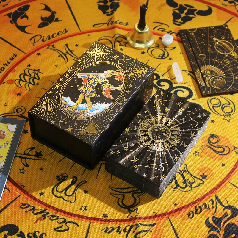 

2023 New High Quality Gold Foil Tarot Waterproof Big Size Table Game Tarots with Card Holder and Guidebook